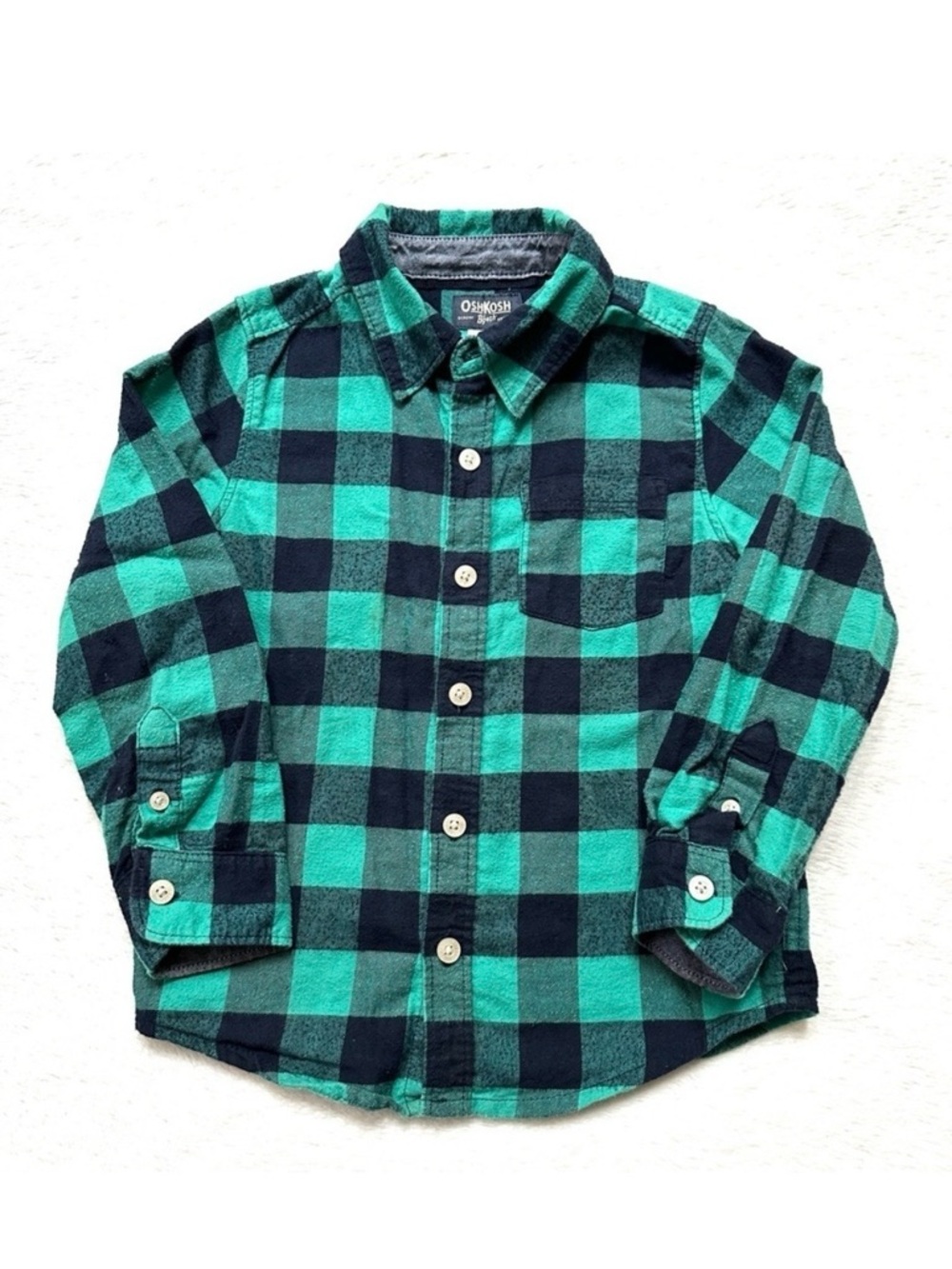 ⭐️ 5 for $25 OshKosh B'gosh Green & Black Plaid Kids Shirt Size 4 T